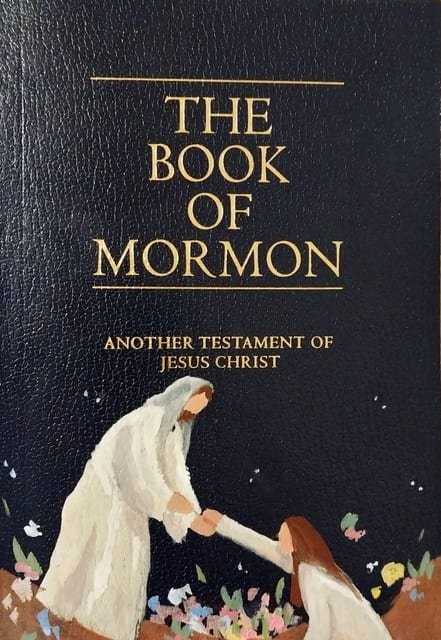 He Lifts Me scripture cover — Gouache on hand-painted Book of Mormon cover