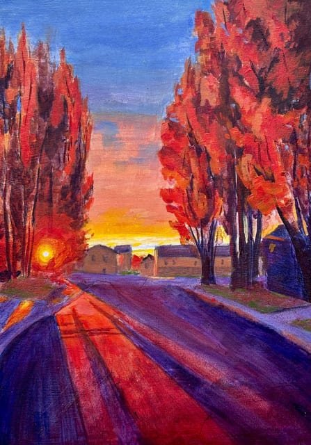 Autumn Street at Sundown