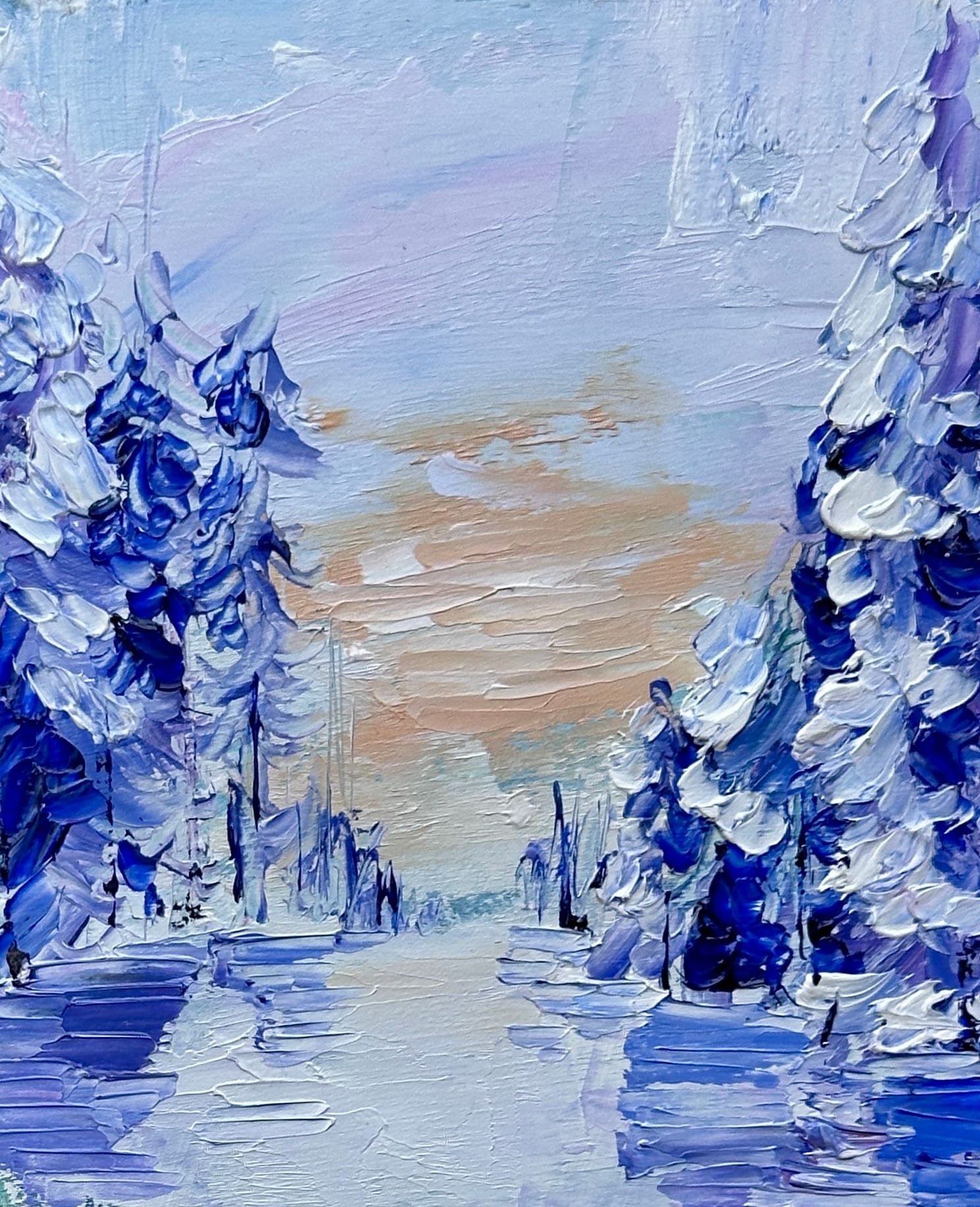 Winter Lane at Sunset — Oil