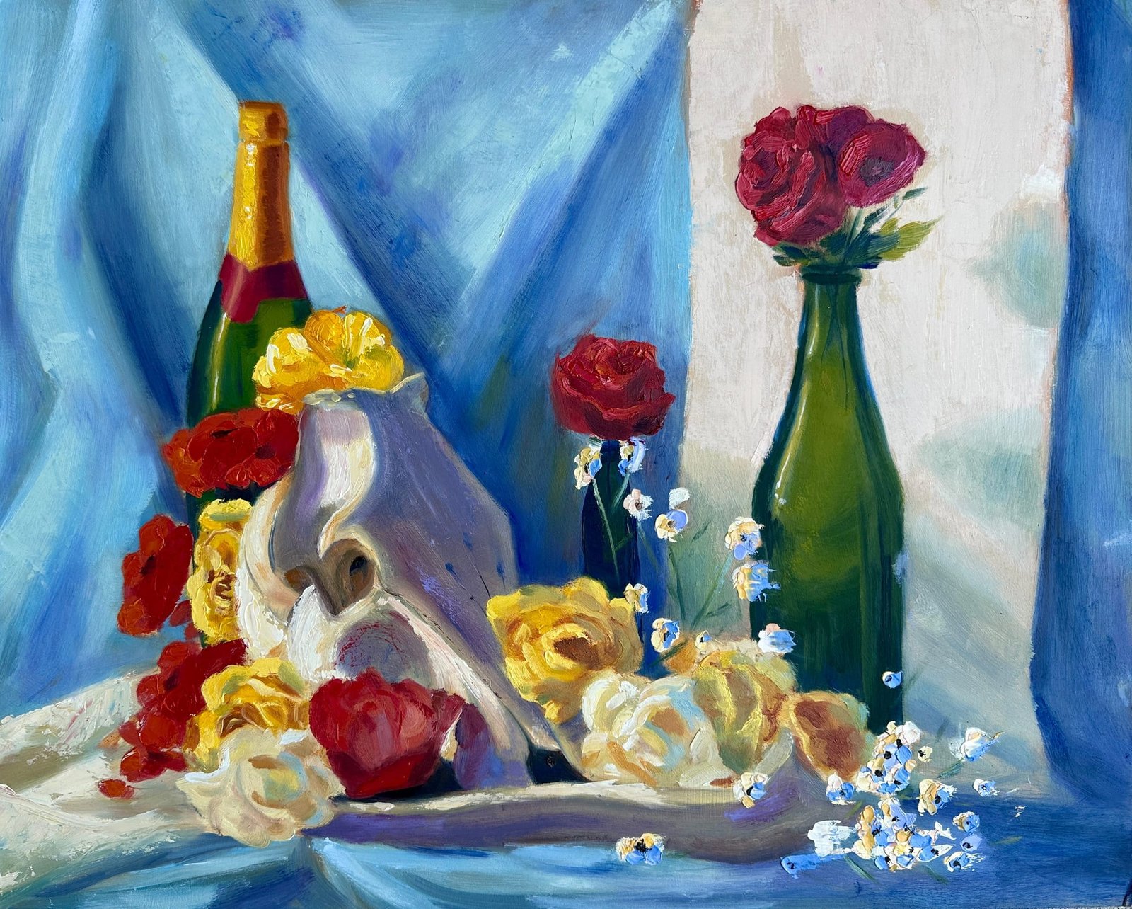Still Life with Skull and Roses — Oil